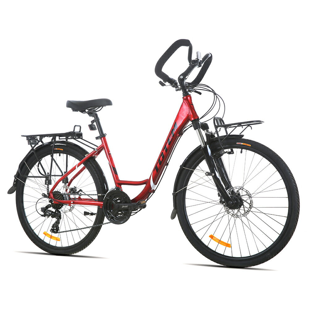 Totem自転車 MST シティサイクル 26インチ シマノ製24段変速 楽に走れる マルチポジション(バタフライ) トレッキングハンドル ママチャリ サスペンション 機械式ディスクブレーキ アルミニウム合金6061 T6(特許取得)シマノ shimano 迎え 送迎 通勤 通学 街乗り 送料無料