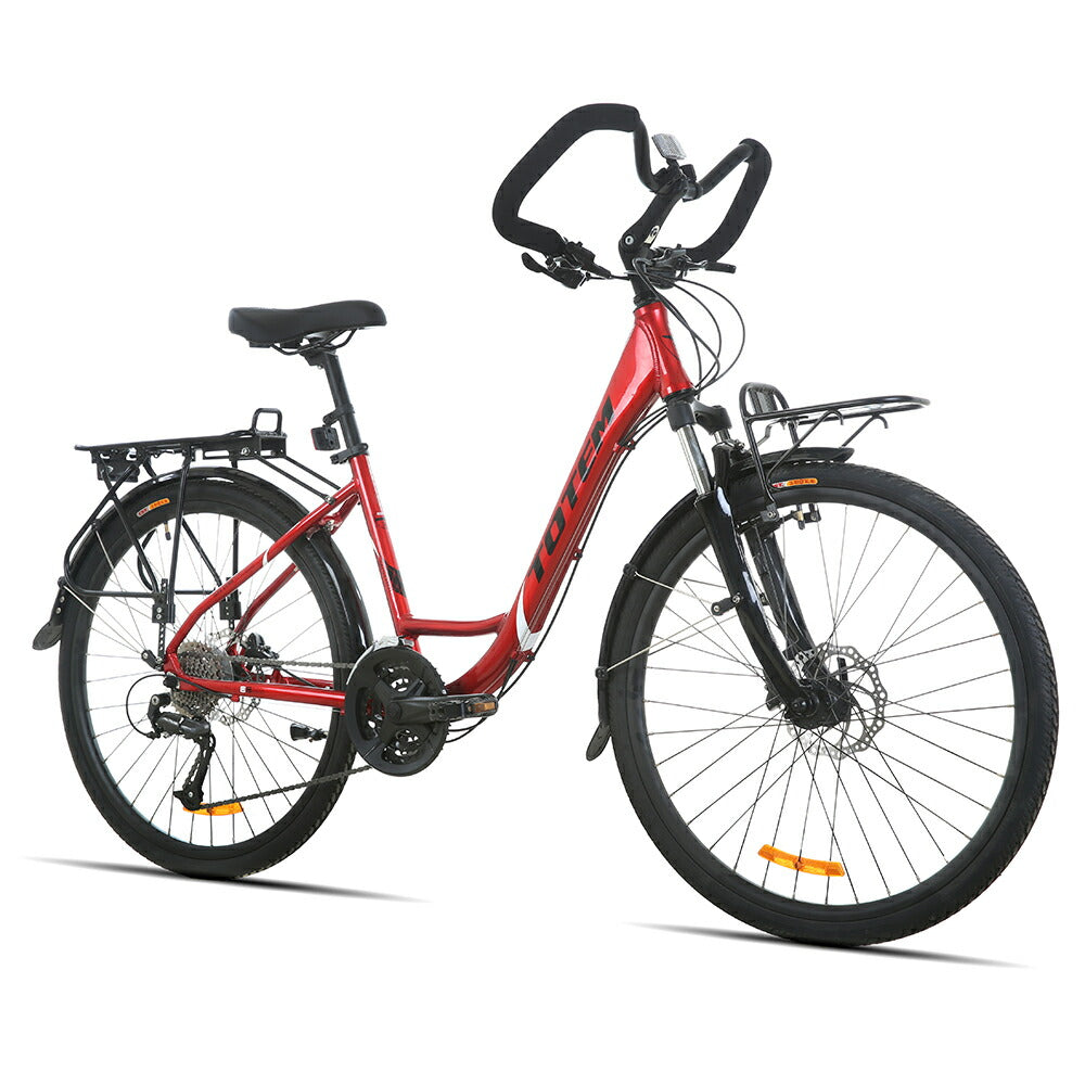 Totem自転車 MST シティサイクル 26インチ シマノ製27段変速 shimano 楽に走れる マルチポジション(バタフライ) トレッキングハンドル アルミニウム合金6061 T6(特許取得) ママチャリ サスペンション 油圧式ディスクブレーキ 迎え 送迎 通勤 通学 街乗り 送料無料 TOTEM