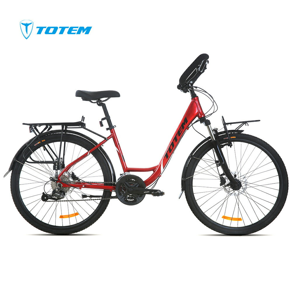 Totem自転車 MST シティサイクル 26インチ シマノ製27段変速 shimano 楽に走れる マルチポジション(バタフライ) トレッキングハンドル アルミニウム合金6061 T6(特許取得) ママチャリ サスペンション 油圧式ディスクブレーキ 迎え 送迎 通勤 通学 街乗り 送料無料 TOTEM