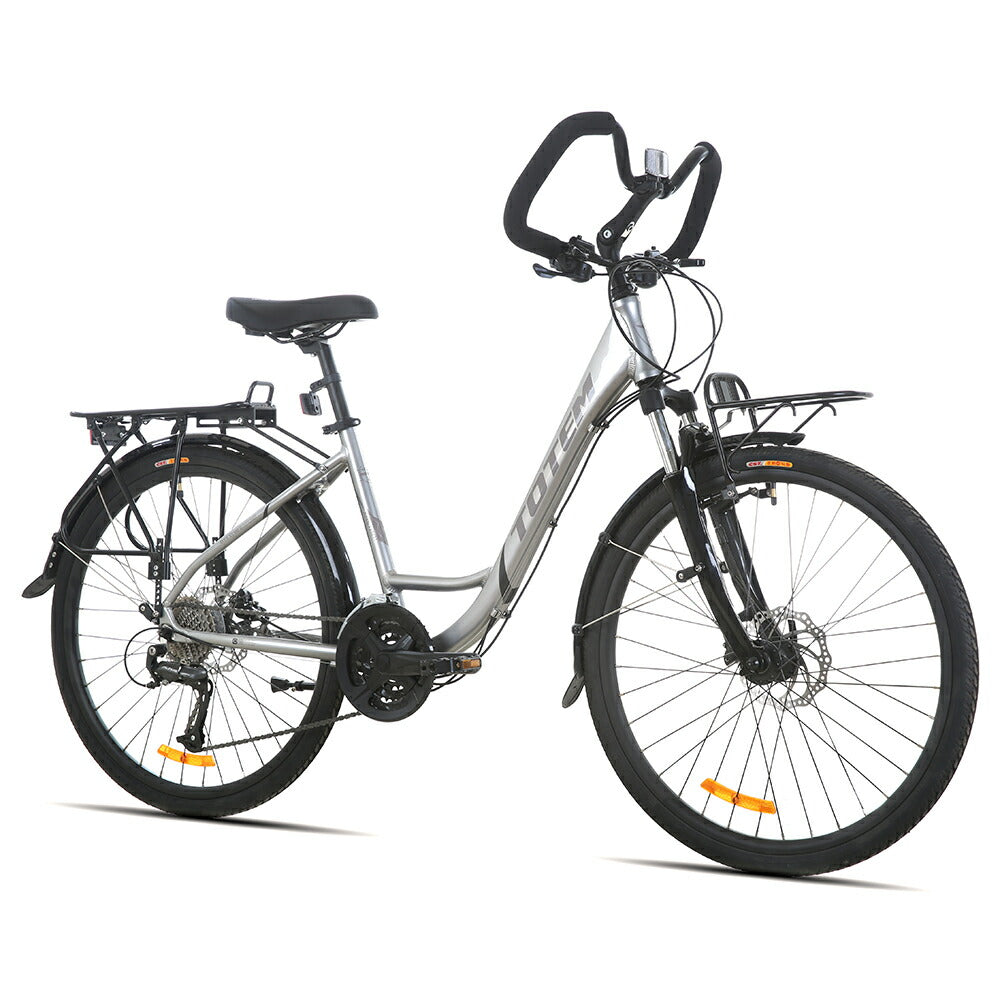 Totem自転車 MST シティサイクル 26インチ シマノ製27段変速 shimano 楽に走れる マルチポジション(バタフライ) トレッキングハンドル アルミニウム合金6061 T6(特許取得) ママチャリ サスペンション 油圧式ディスクブレーキ 迎え 送迎 通勤 通学 街乗り 送料無料 TOTEM