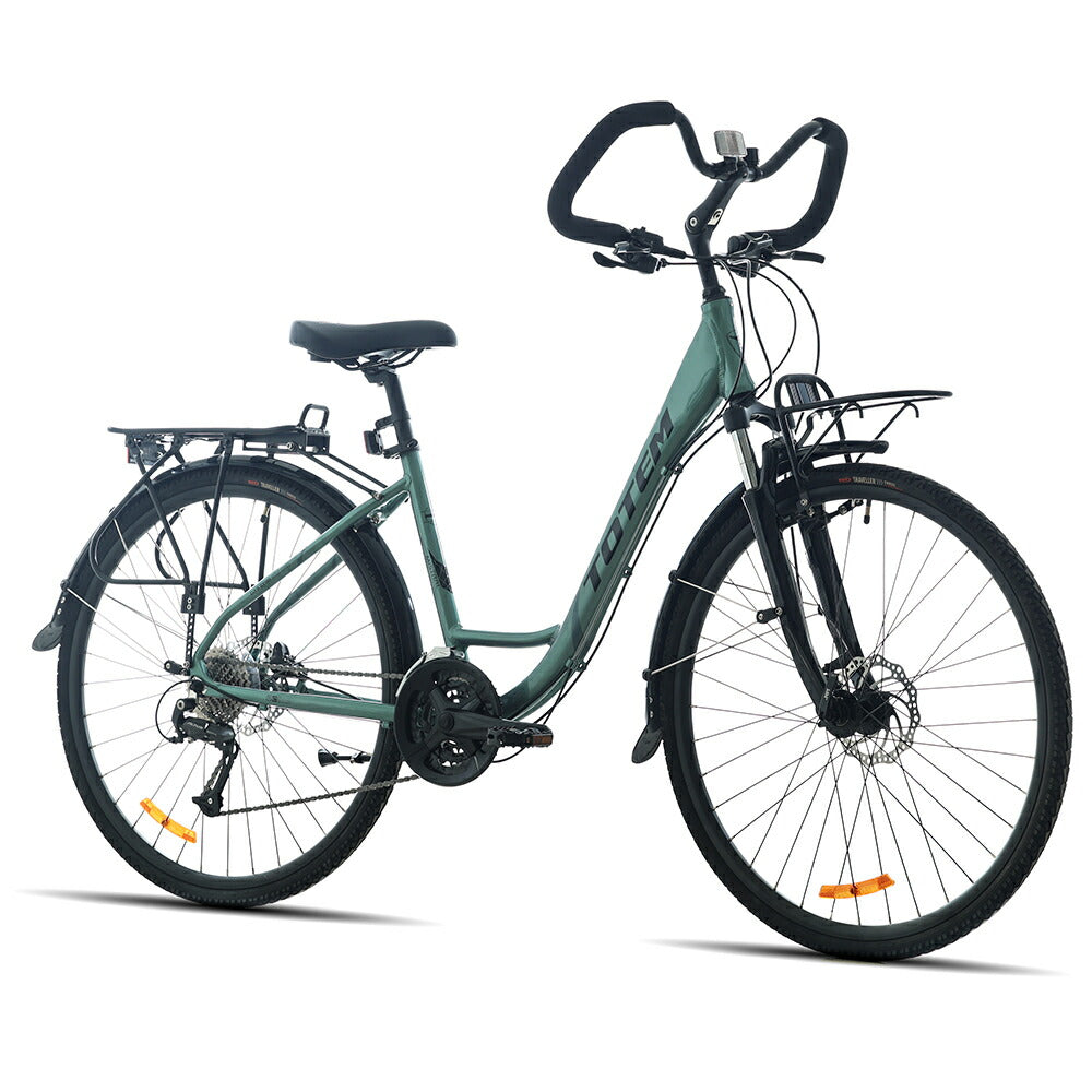 Totem自転車 MST シティサイクル 700C シマノ製18段変速 SHIMANO CUES 楽に走れる マルチポジション(バタフライ) トレッキングハンドル アルミニウム合金6061 T6 ママチャリ サスペンション 油圧式ディスクブレーキ 迎え 送迎 通勤 通学 街乗り 買い出し 送料無料