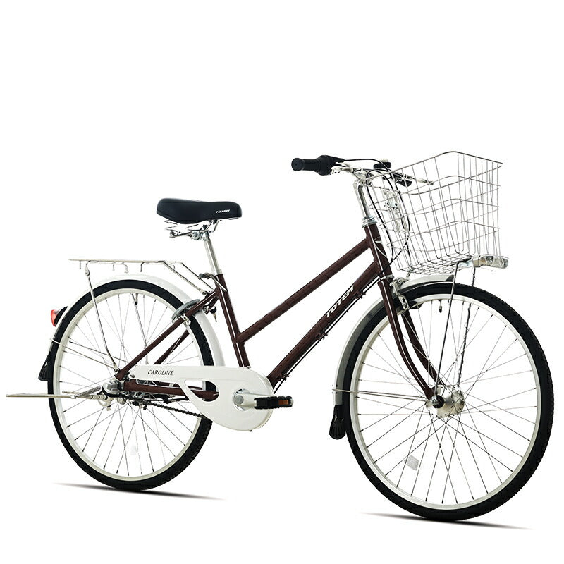 Totem自転車 KLL シティサイクル 24インチ ママチャリ 前かご付き 後ろリアキャリア付き フェンダー チェンカバー付き シマノ製内装三段変速 身長145cm~ アルミニウム合金6061 T6 シマノ shimano 買い物 買い出し 街乗り 生活便利 妻 女性 プレゼント ギフト 送料無料