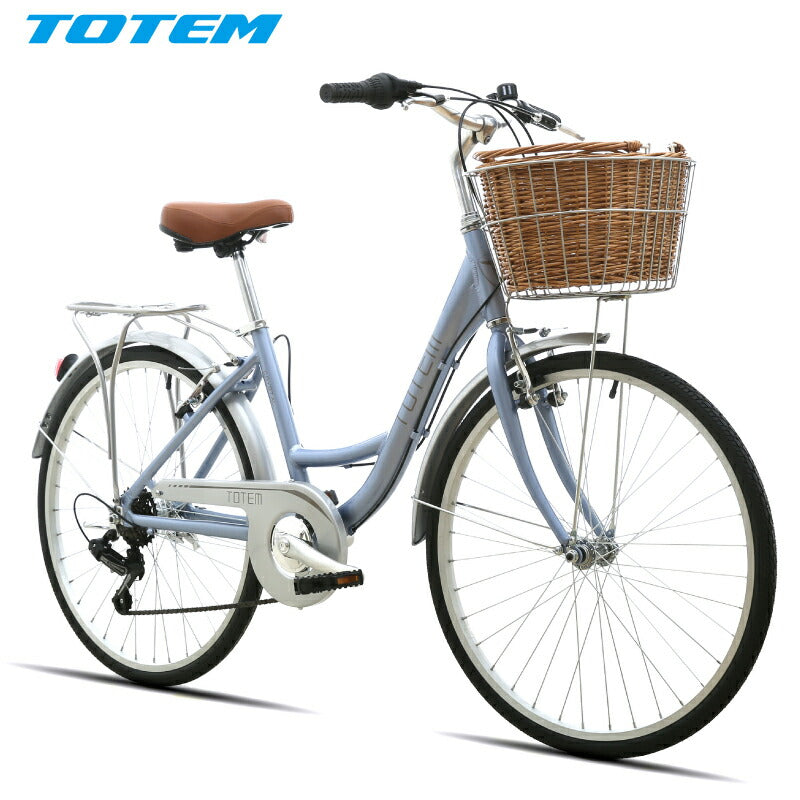 Totem自転車 KLS シティサイクル 24~26インチ ママチャリ シマノ製6段変速 前かご付き 後ろリアキャリア付き フェンダー チェンカバー付き 身長145cm~ アルミニウム合金6061 T6 特許取得 シマノ shimano 買い物 買い出し 生活便利 妻 女性 プレゼント ギフト 送料無料