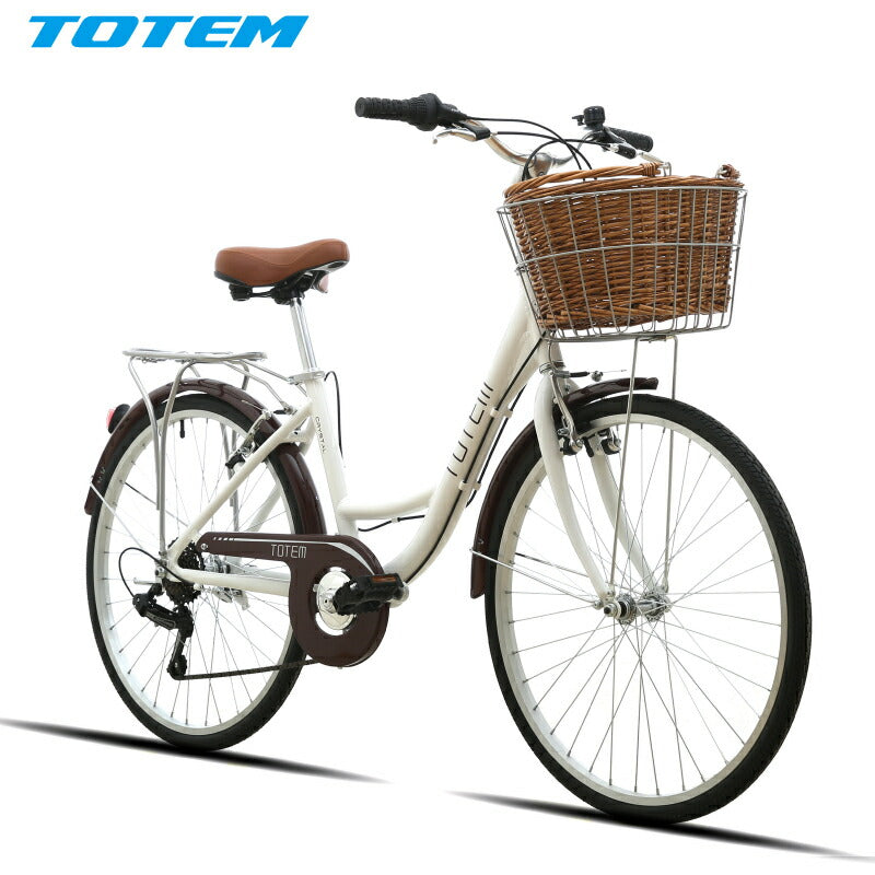 Totem自転車 KLS シティサイクル 24~26インチ ママチャリ シマノ製6段変速 前かご付き 後ろリアキャリア付き フェンダー チェンカバー付き 身長145cm~ アルミニウム合金6061 T6 特許取得 シマノ shimano 買い物 買い出し 生活便利 妻 女性 プレゼント ギフト 送料無料