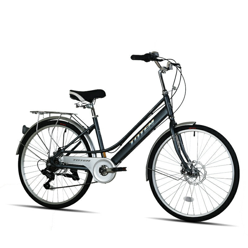 Totem自転車 ALS シティサイクル 24インチ ママチャリ シマノ製7段変速 ディスクブレーキ 前かごつけられる 後ろリアキャリア付き フェンダー チェンカバー付き 身長140cm~ 自転車 シマノ shimano 買い物 買い出し 生活便利 妻 女性 プレゼント ギフト 送料無料 TOTEM