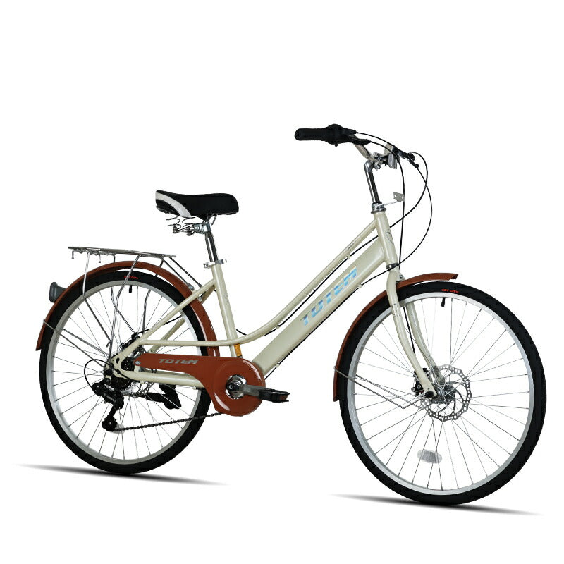 Totem自転車 ALS シティサイクル 24インチ ママチャリ シマノ製7段変速 ディスクブレーキ 前かごつけられる 後ろリアキャリア付き フェンダー チェンカバー付き 身長140cm~ 自転車 シマノ shimano 買い物 買い出し 生活便利 妻 女性 プレゼント ギフト 送料無料 TOTEM