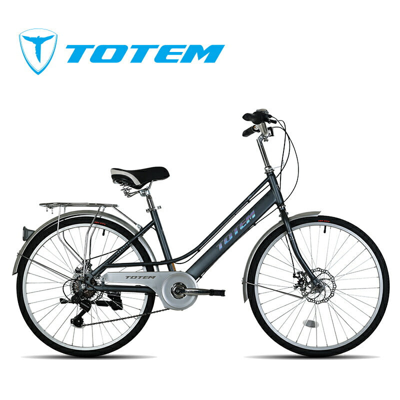 Totem自転車 ALS シティサイクル 24インチ ママチャリ シマノ製7段変速 ディスクブレーキ 前かごつけられる 後ろリアキャリア付き フェンダー チェンカバー付き 身長140cm~ 自転車 シマノ shimano 買い物 買い出し 生活便利 妻 女性 プレゼント ギフト 送料無料 TOTEM