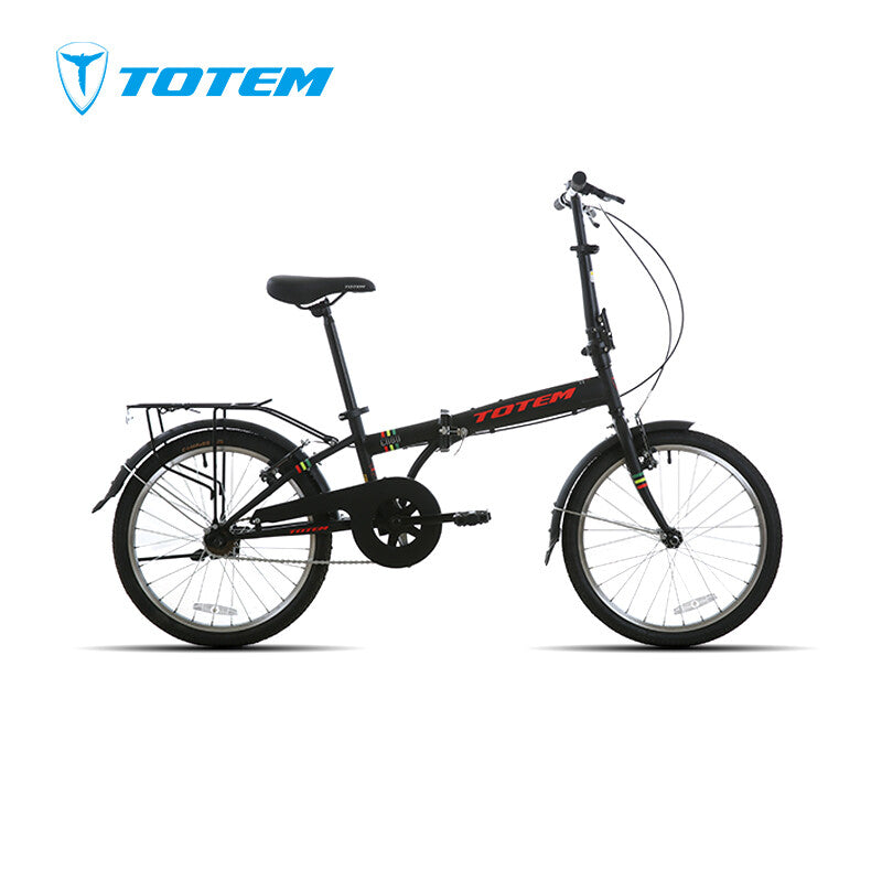 Totem自転車 CABU 折りたたみ自転車 20インチ 軽量 フレーム11.5 タイヤ20*1.75 リアキャリア付き フェンダー付き ミニベロ 折り畳み 自転車 シティサイクル 街乗り 通勤 通学 新生活 ブラック レッド プレゼント ギフト 送料無料 TOTEM