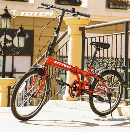 Totem自転車 CABU 折りたたみ自転車 20インチ 軽量 フレーム11.5 タイヤ20*1.75 リアキャリア付き フェンダー付き ミニベロ 折り畳み 自転車 シティサイクル 街乗り 通勤 通学 新生活 ブラック レッド プレゼント ギフト 送料無料 TOTEM
